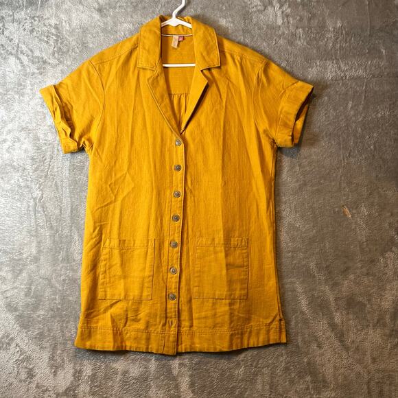 Pilcro Buttondown Shirt Dress Linen Blend Patch Pockets Yellow Utility - Picture 1 of 9